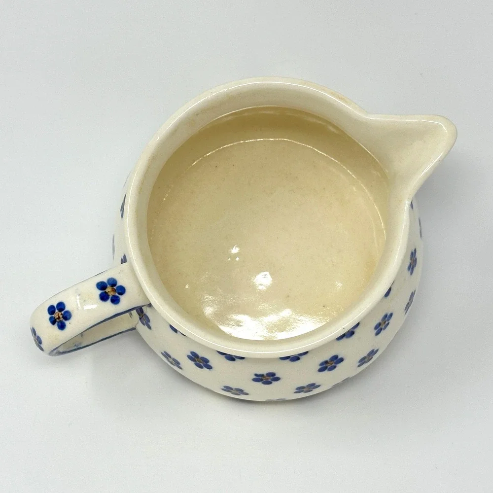 Vintage Heise Bunzlau Pitcher Squat Jug 1L/32oz Blue Daisy German Polish Pottery